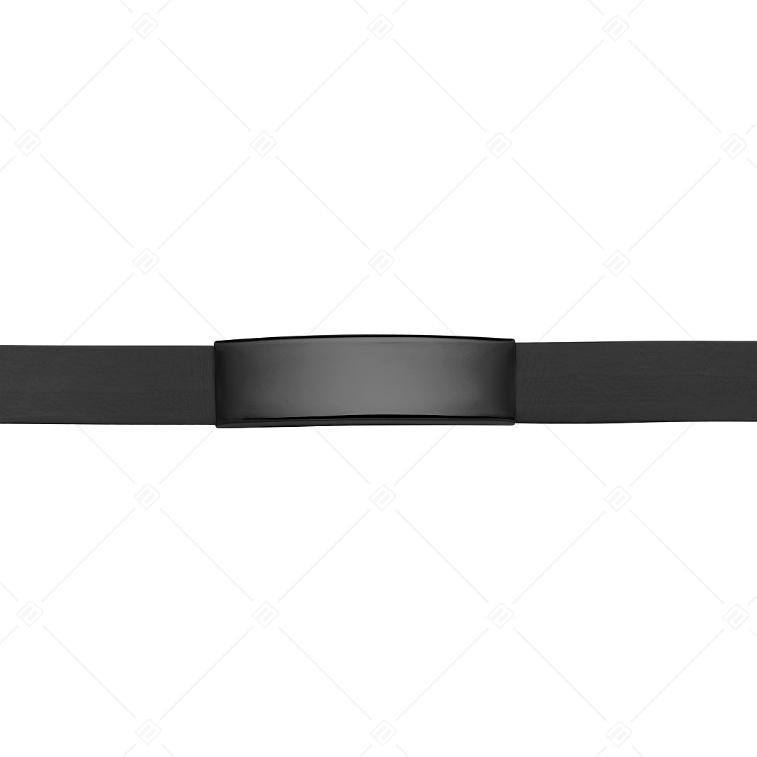 BALCANO - Schwarzes Leder armband mit gravierbarem Kopfstück aus Edelstahl mit schwarzer PVD-Beschichtung (551011LT11)