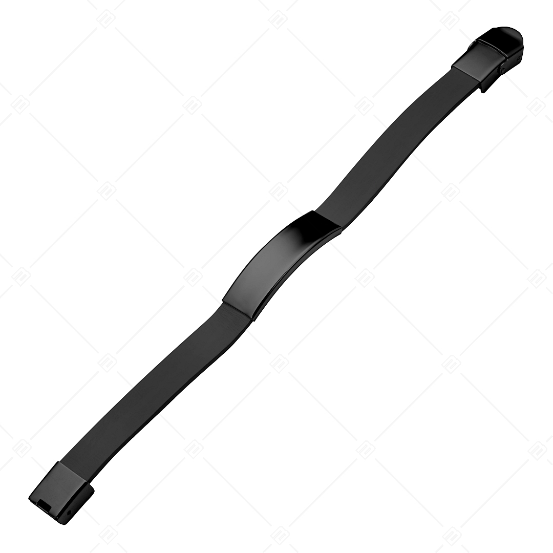 BALCANO - Bracelet en cuir noir avec une tête gravable en acier inoxydable plaqué PVD noir (551011LT11)