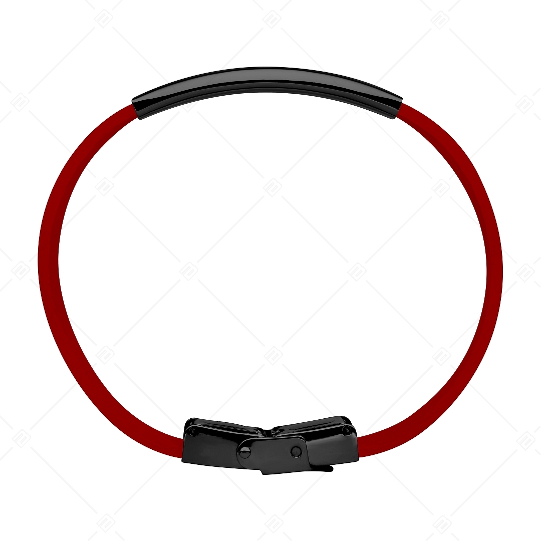 BALCANO - Bracelet en cuir rouge avec une tête gravable en acier inoxydable plaqué PVD noir (551011LT22)