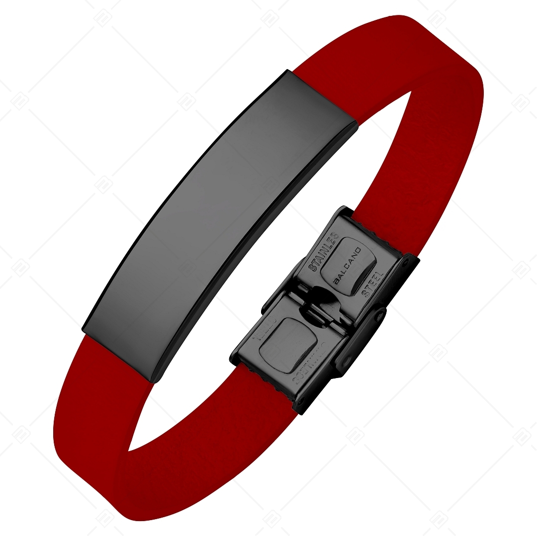 BALCANO - Bracelet en cuir rouge avec une tête gravable en acier inoxydable plaqué PVD noir (551011LT22)