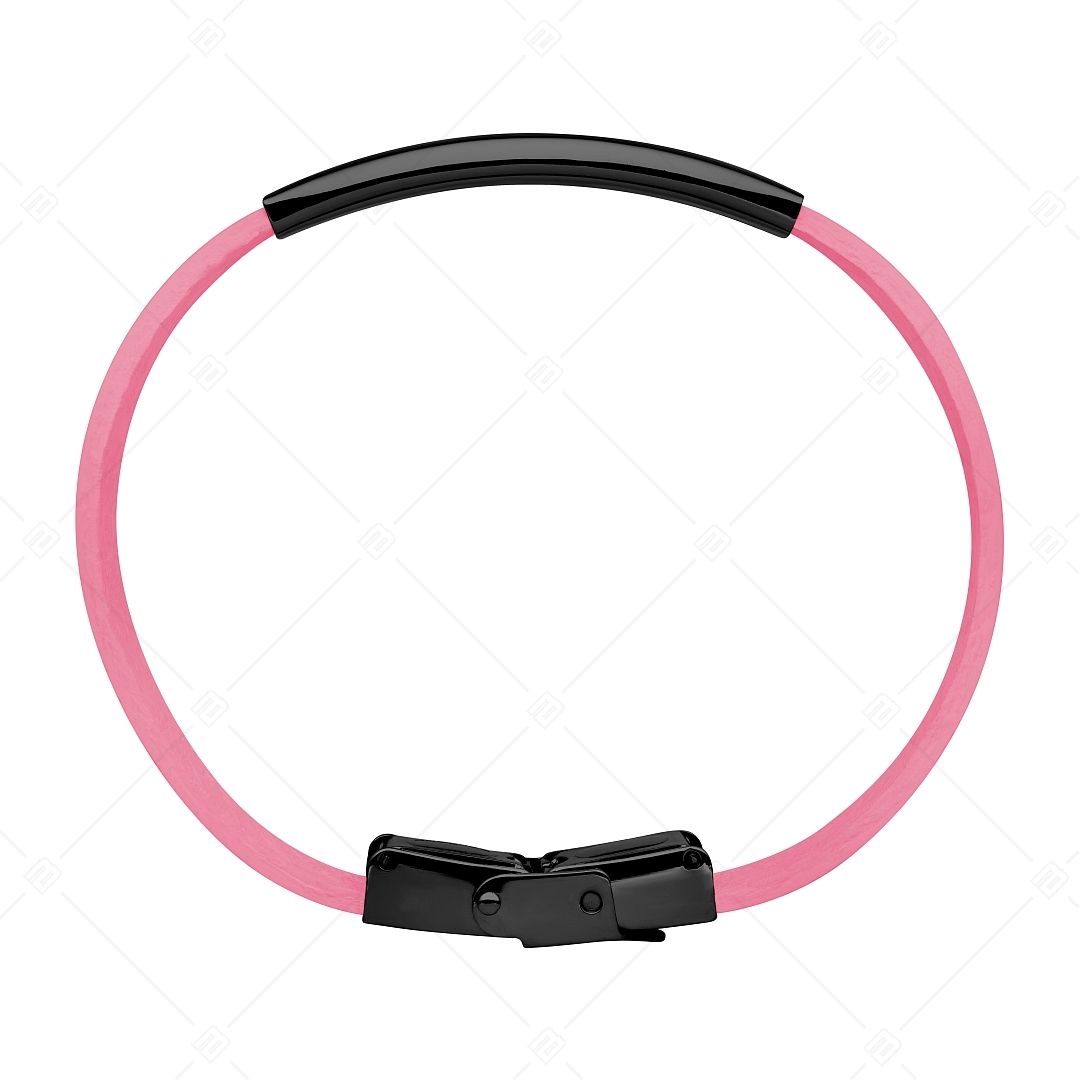 BALCANO - Bracelet en cuir rose avec une tête gravable en acier inoxydable plaqué PVD noir (551011LT28)