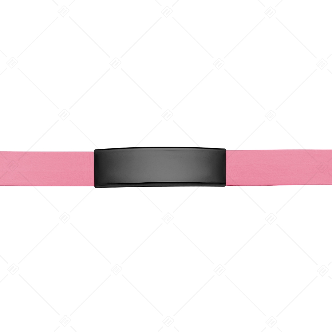BALCANO -  Rosa Leder armband mit gravierbarem Kopfstück aus Edelstahl mit schwarzer PVD-Beschichtung (551011LT28)