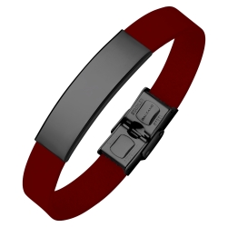 BALCANO - Burgundy Leather Bracelet With Engravable Black PVD Plated Stainless Steel Headpiece