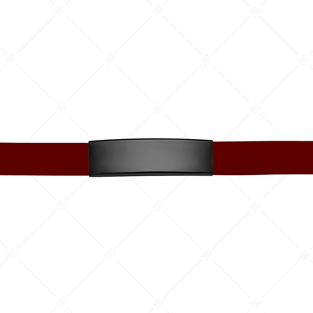 BALCANO - Burgunderrotes Leder armband mit gravierbarem Kopfstück aus Edelstahl mit schwarzer PVD-Beschichtung (551011LT29)