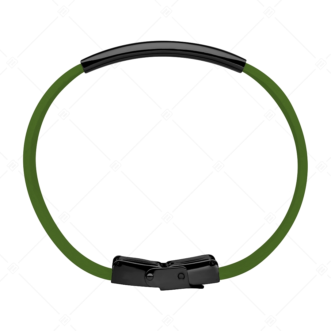 BALCANO - Green Leather Bracelet With Engravable Black PVD Plated Stainless Steel Headpiece (551011LT38)