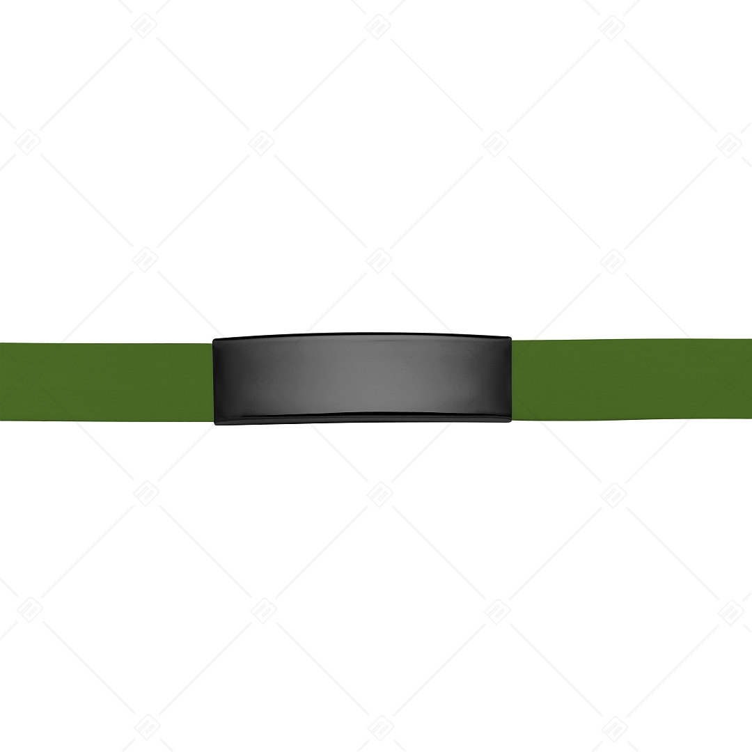 BALCANO - Green Leather Bracelet With Engravable Black PVD Plated Stainless Steel Headpiece (551011LT38)