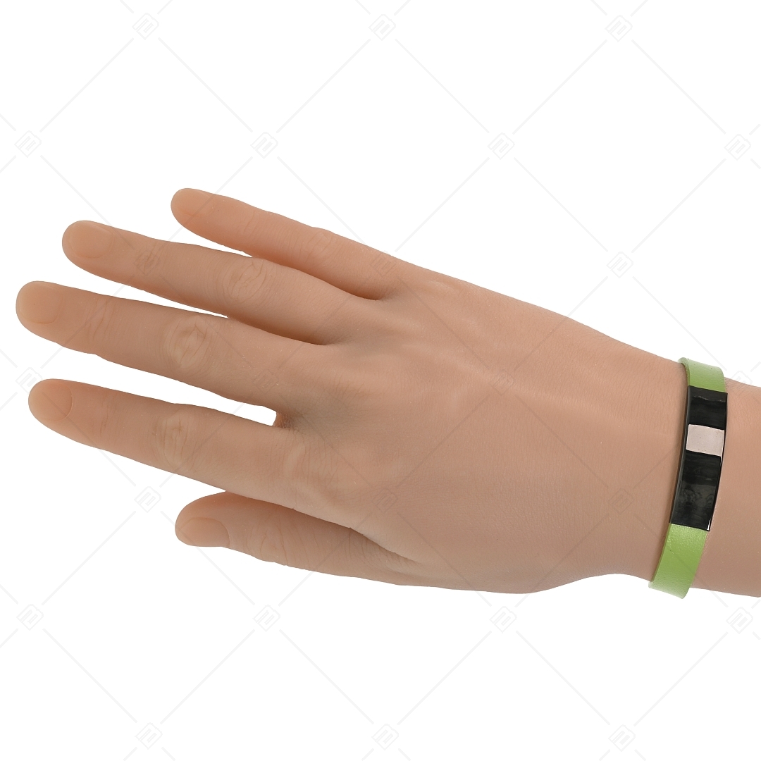 BALCANO - Grünes Leder armband mit gravierbarem Kopfstück aus Edelstahl mit schwarzer PVD-Beschichtung (551011LT38)