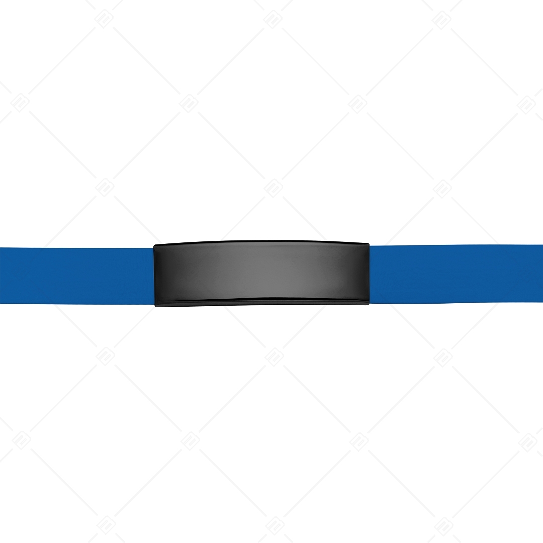 BALCANO - Blaues Leder armband mit gravierbarem Kopfstück aus Edelstahl mit schwarzer PVD-Beschichtung (551011LT48)