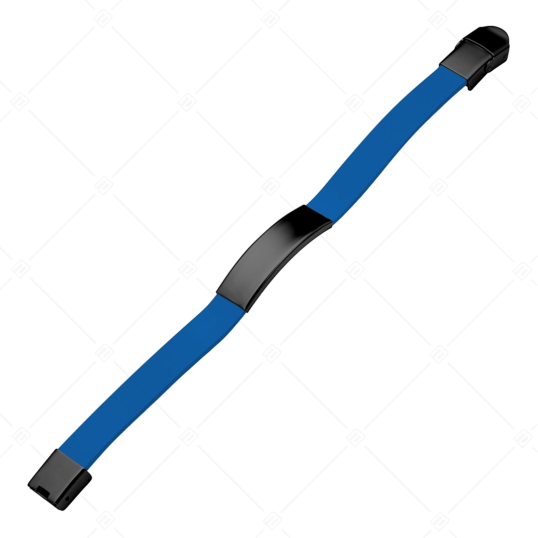 BALCANO - Blaues Leder armband mit gravierbarem Kopfstück aus Edelstahl mit schwarzer PVD-Beschichtung (551011LT48)