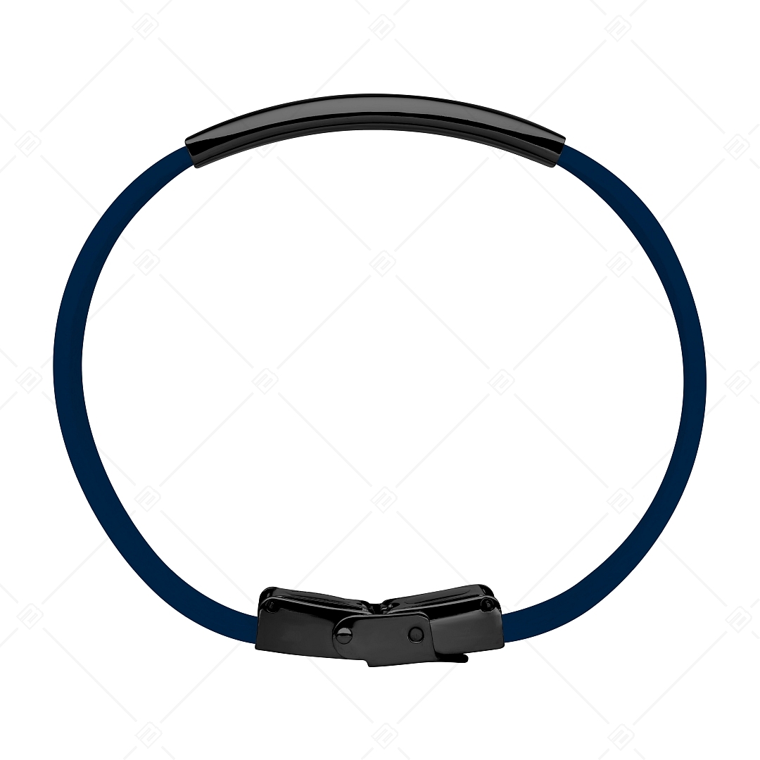 BALCANO - Dark Blue Leather Bracelet With Engravable Black PVD Plated Stainless Steel Headpiece (551011LT49)