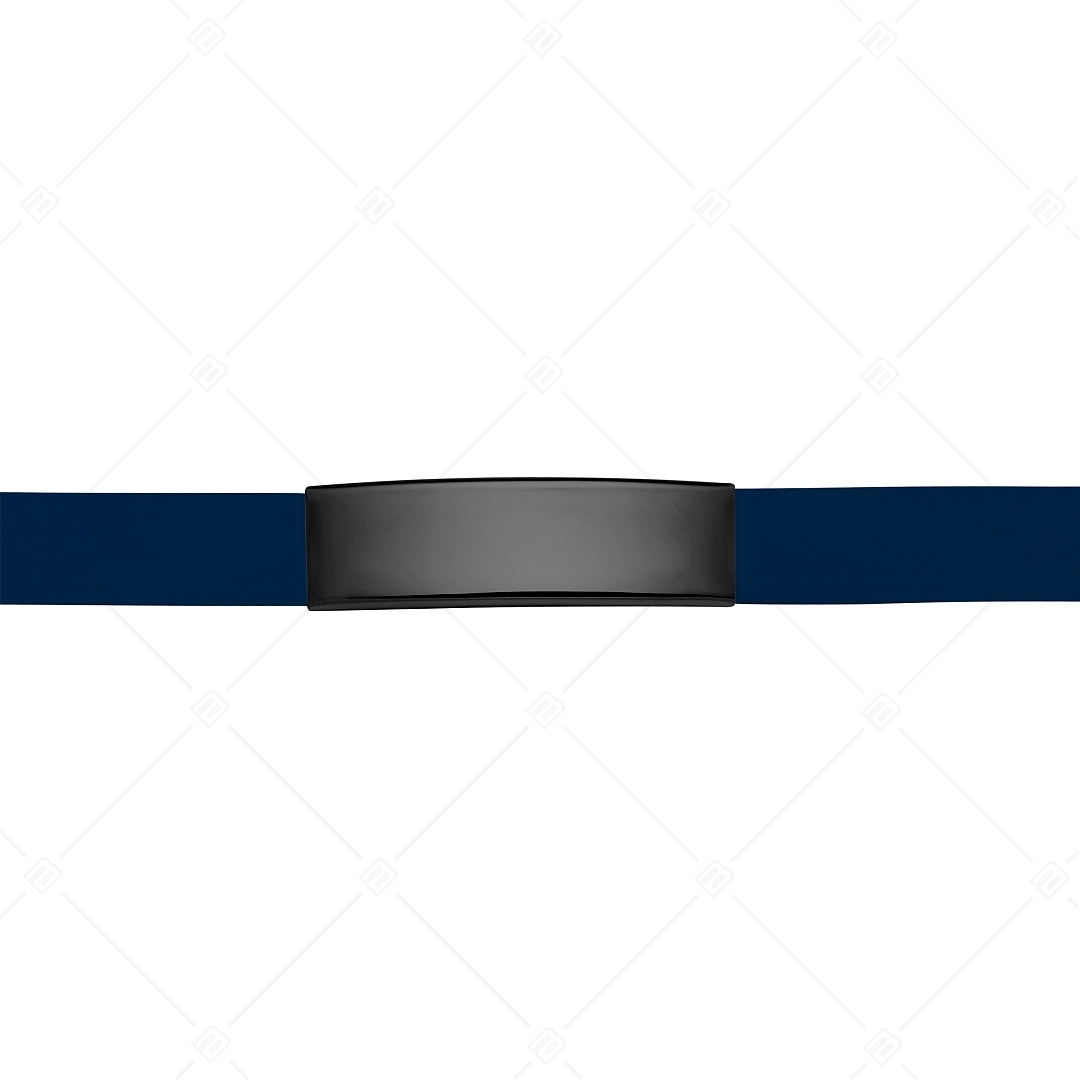 BALCANO - Dunkel blaues Leder armband mit gravierbarem Kopfstück aus Edelstahl mit schwarzer PVD-Beschichtung (551011LT49)