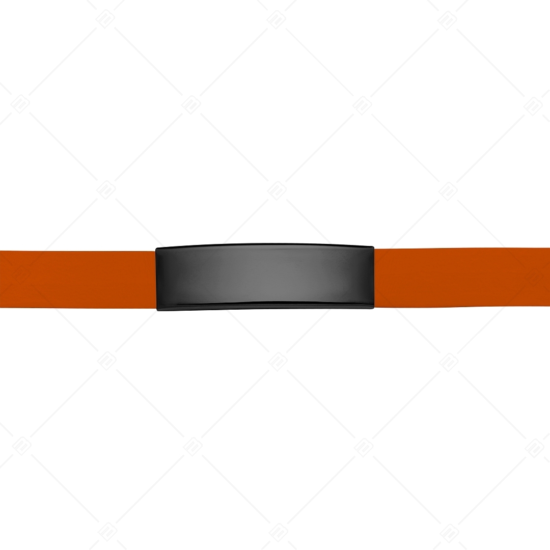 BALCANO - Bracelet en cuir orange avec une tête gravable en acier inoxydable plaqué PVD noir (551011LT55)