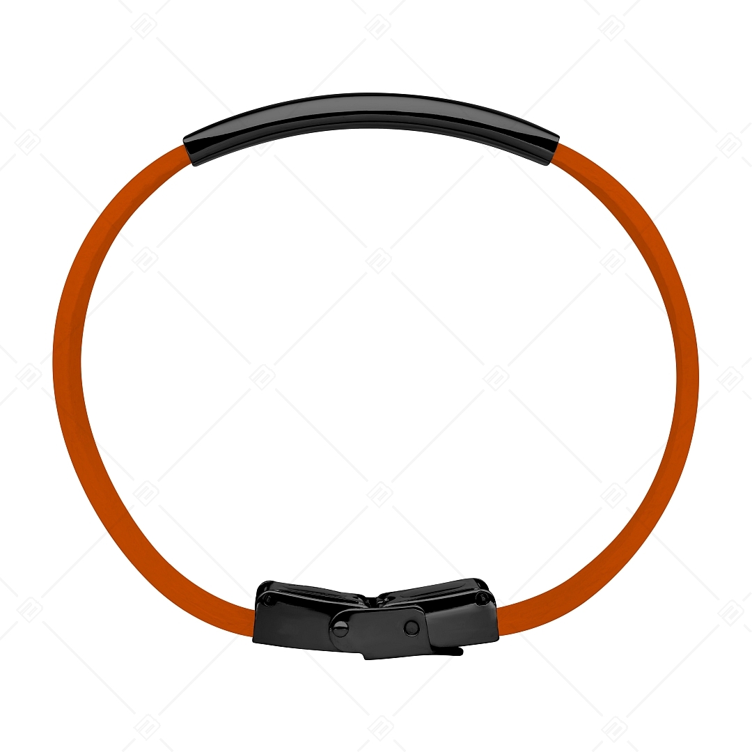 BALCANO - Orange Leder armband mit gravierbarem Kopfstück aus Edelstahl mit schwarzer PVD-Beschichtung (551011LT55)