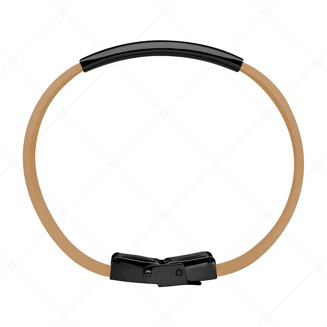 BALCANO - Light brown leather bracelet with engravable black PVD plated stainless steel headpiece (551011LT68)