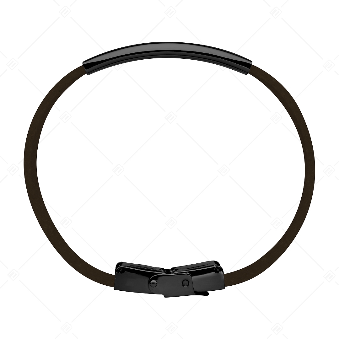 BALCANO - Bracelet en cuir brun foncé avec une tête gravable en acier inoxydable plaqué PVD noir (551011LT69)