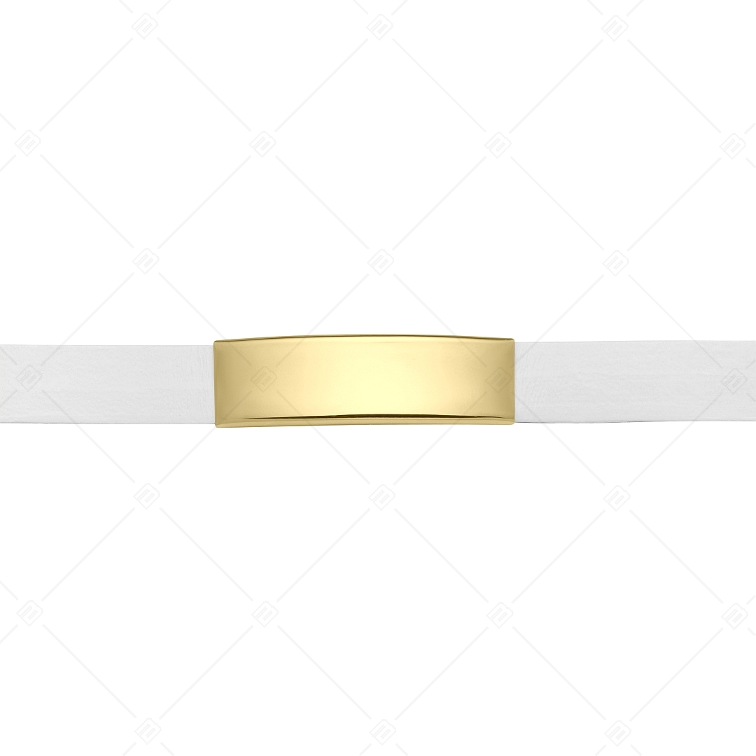 BALCANO - Weißes Leder Armband mit gravierbarem rechteckigen Kopfstück aus 18K vergoldetem Edelstahl (551088LT00)