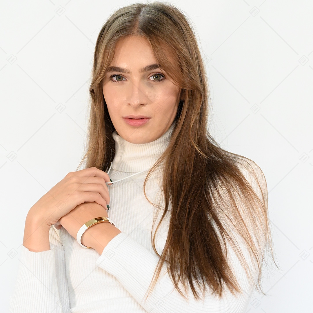 BALCANO - Weißes Leder Armband mit gravierbarem rechteckigen Kopfstück aus 18K vergoldetem Edelstahl (551088LT00)