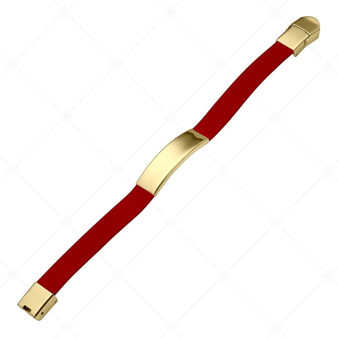 BALCANO - Red leather bracelet with engravable rectangular 18K gold plated stainless steel headpiece (551088LT22)