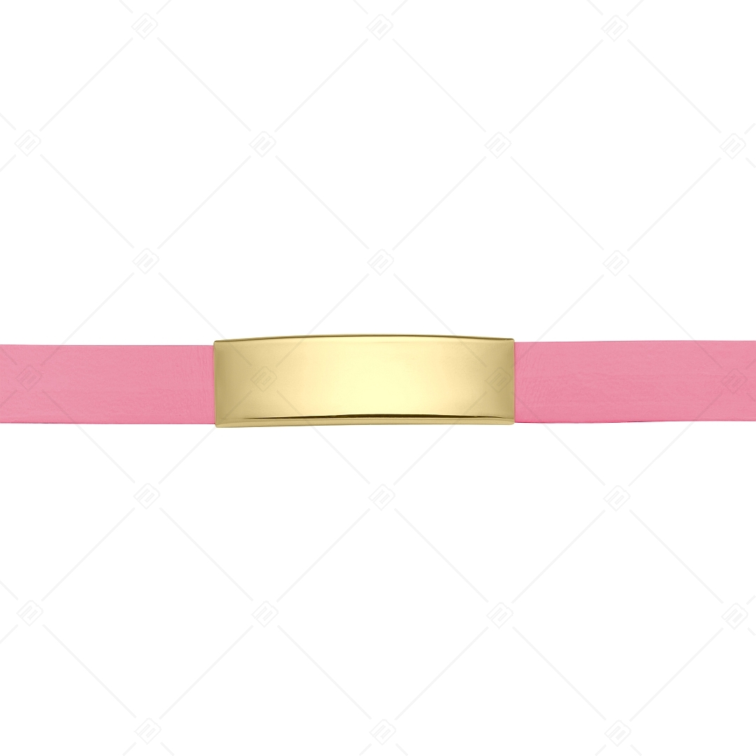BALCANO - Pink leather bracelet with engravable rectangular 18K gold plated stainless steel headpiece (551088LT28)