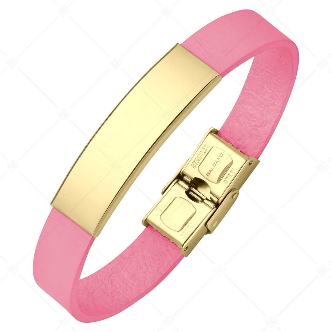 BALCANO - Rosafarbene Leder Armband mit gravierbarem rechteckigen Kopfstück aus 18K vergoldetem Edelstahl (551088LT28)
