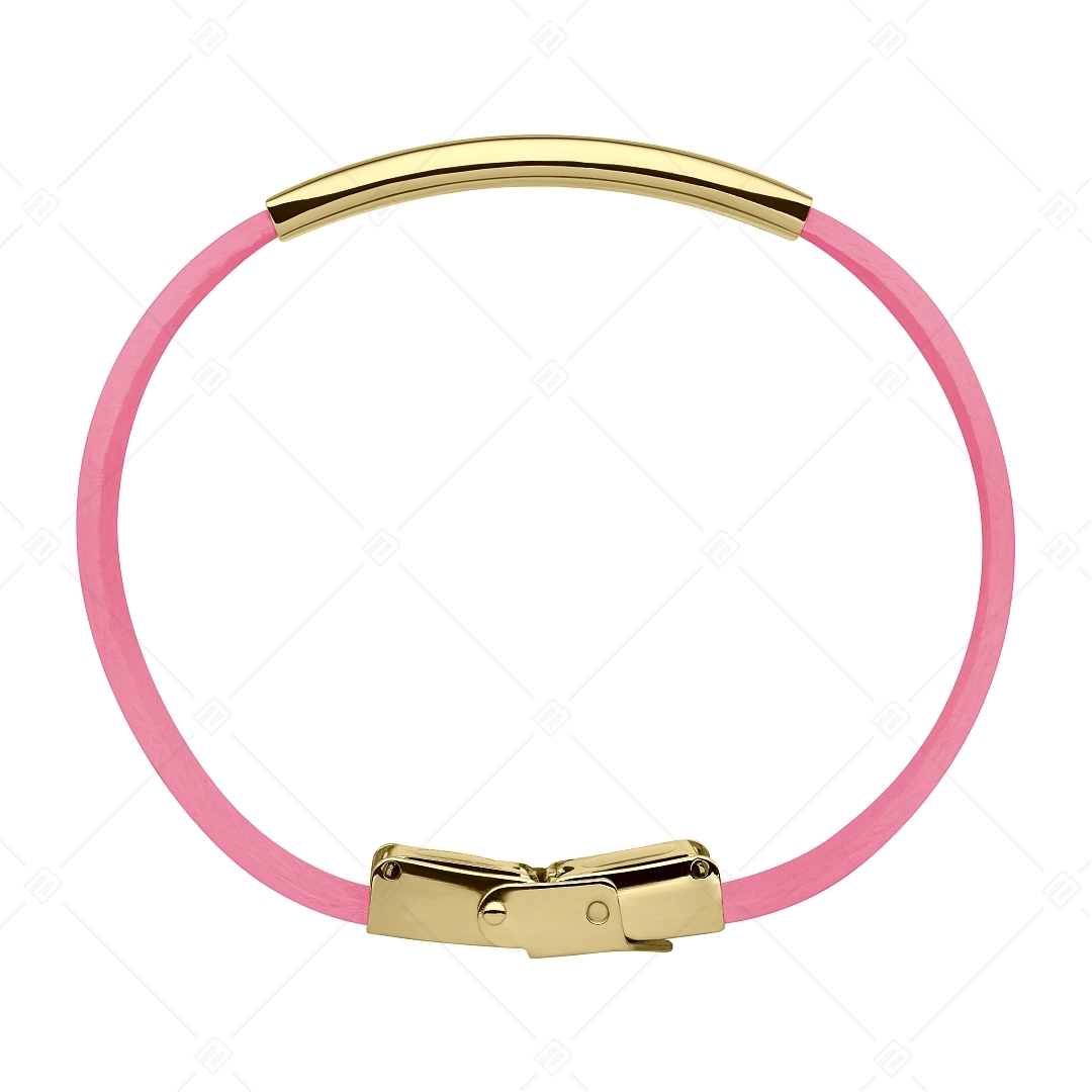 BALCANO - Bracelet en cuir rose avec tête rectangulaire gravable en acier inoxydable plaqué or 18K (551088LT28)