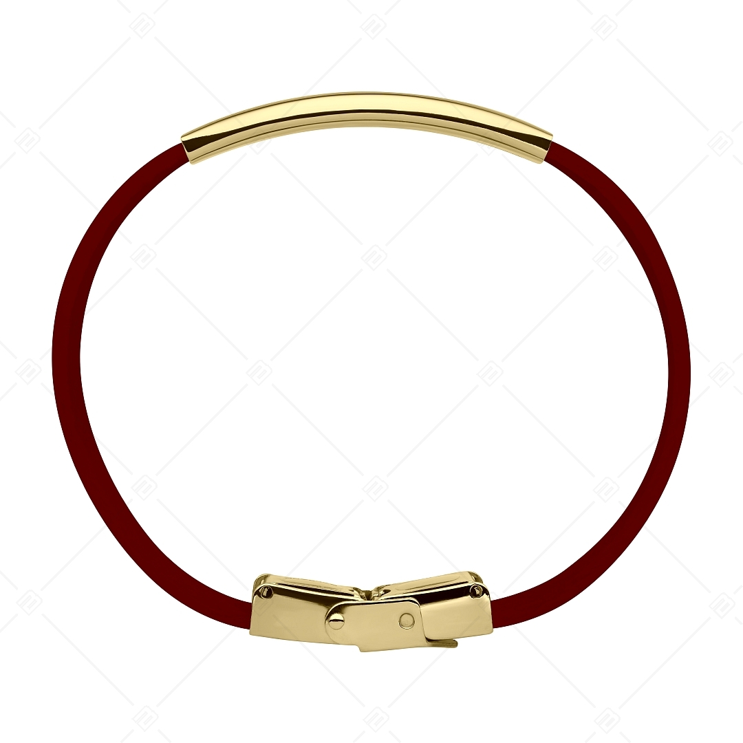 BALCANO - Bracelet en cuir bordeaux avec tête rectangulaire gravable en acier inoxydable plaqué or 18K (551088LT29)
