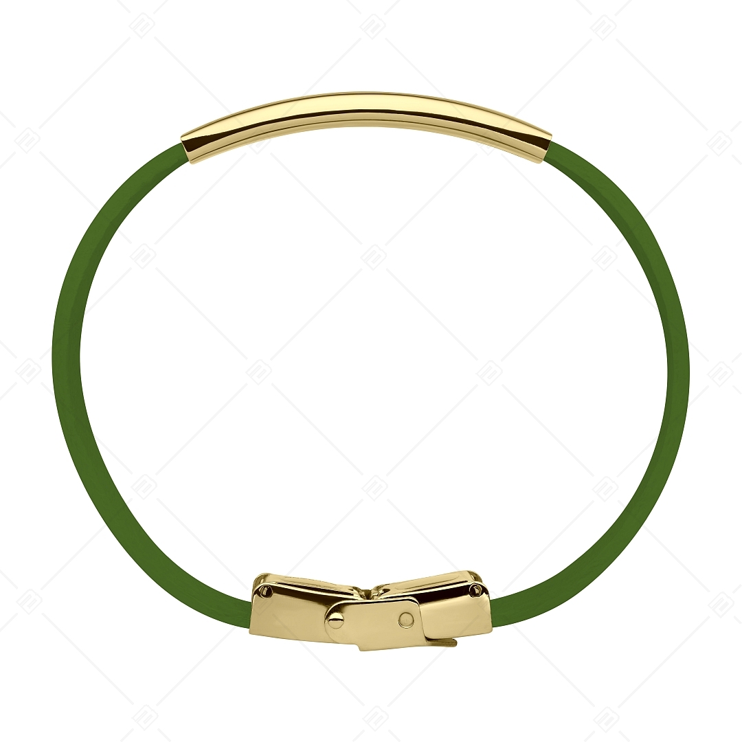 BALCANO - Bracelet en cuir verte avec tête rectangulaire gravable en acier inoxydable plaqué or 18K (551088LT38)