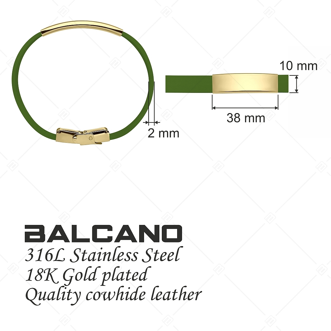 BALCANO - Grünes Leder Armband mit gravierbarem rechteckigen Kopfstück aus 18K vergoldetem Edelstahl (551088LT38)