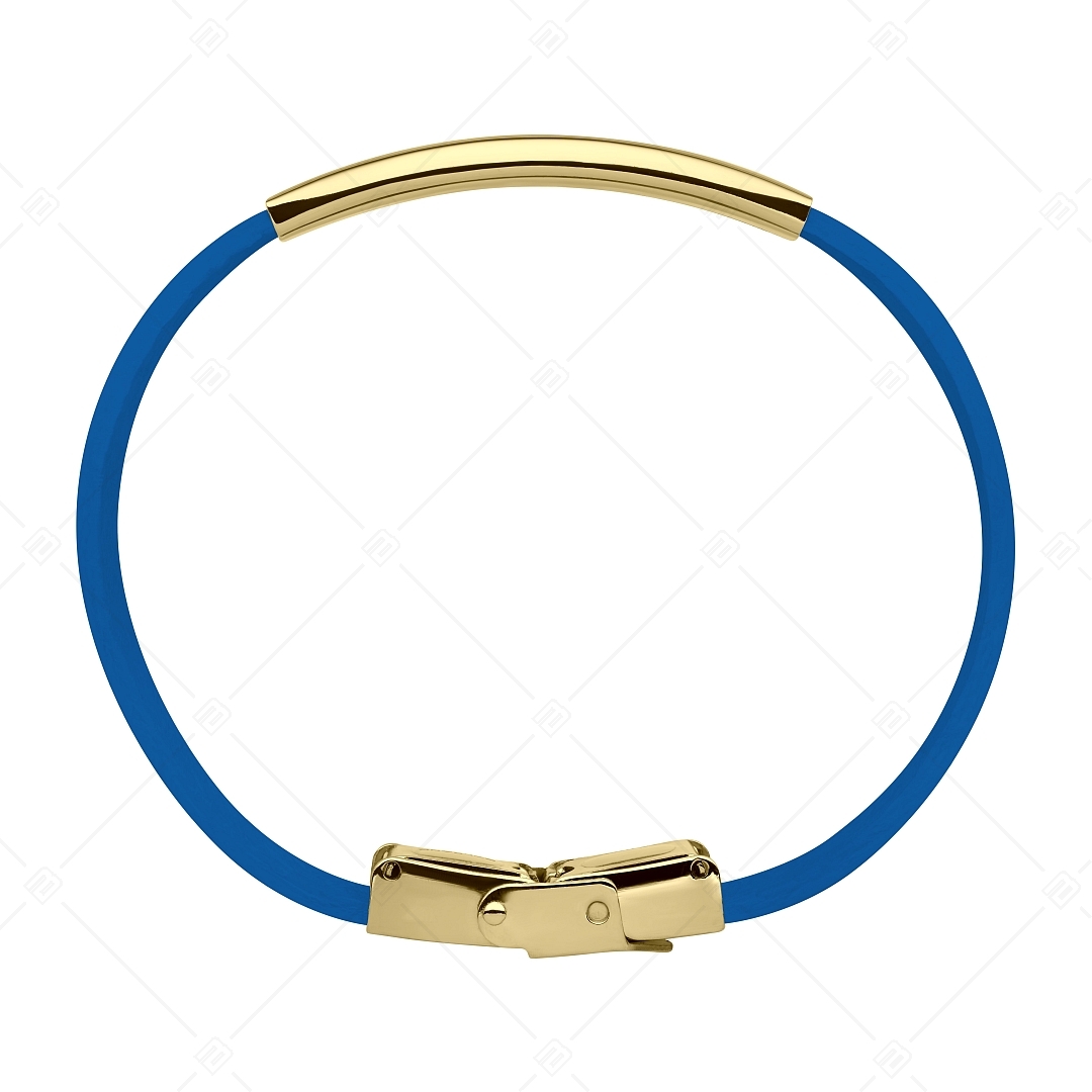 BALCANO - Blue leather bracelet with engravable rectangular 18K gold plated stainless steel headpiece (551088LT48)