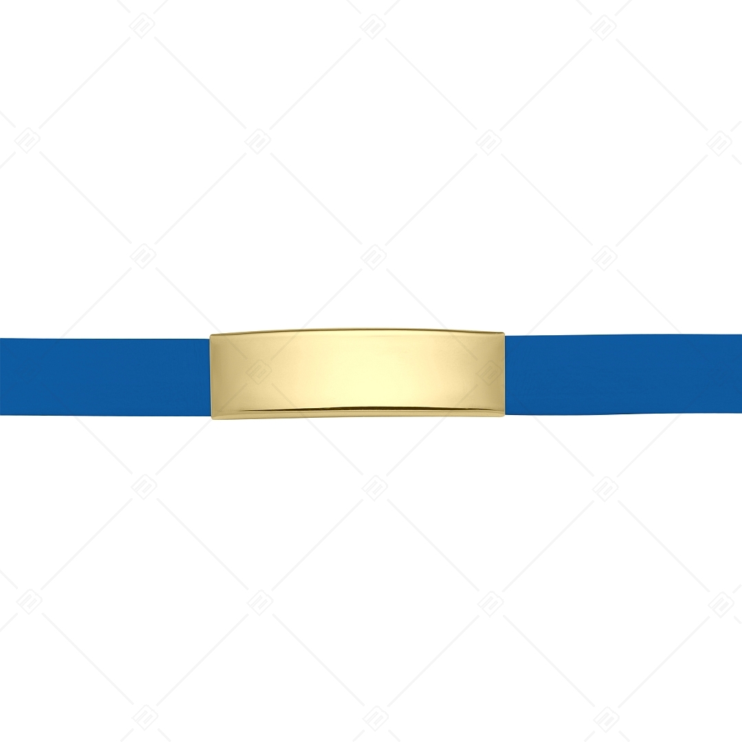 BALCANO - Blue leather bracelet with engravable rectangular 18K gold plated stainless steel headpiece (551088LT48)