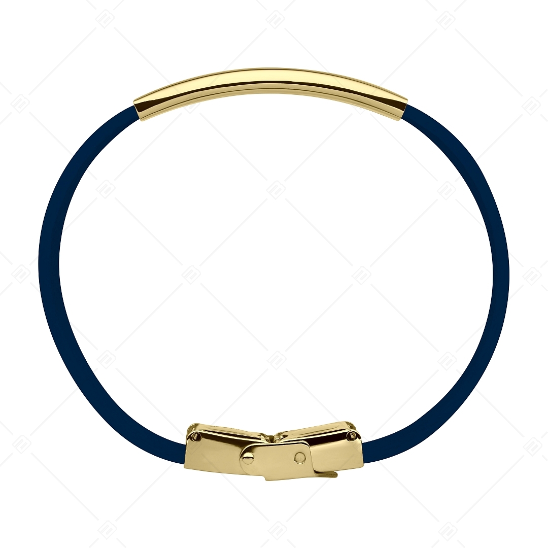 BALCANO - Dark Blue leather bracelet with engravable rectangular 18K gold plated stainless steel headpiece (551088LT49)