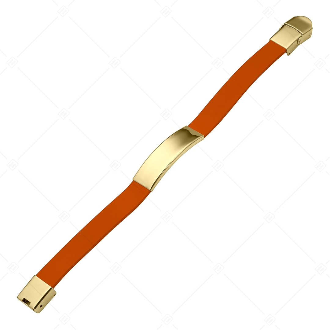 BALCANO - Orangefarben Leder Armband mit gravierbarem rechteckigen Kopfstück aus 18K vergoldetem Edelstahl (551088LT55)