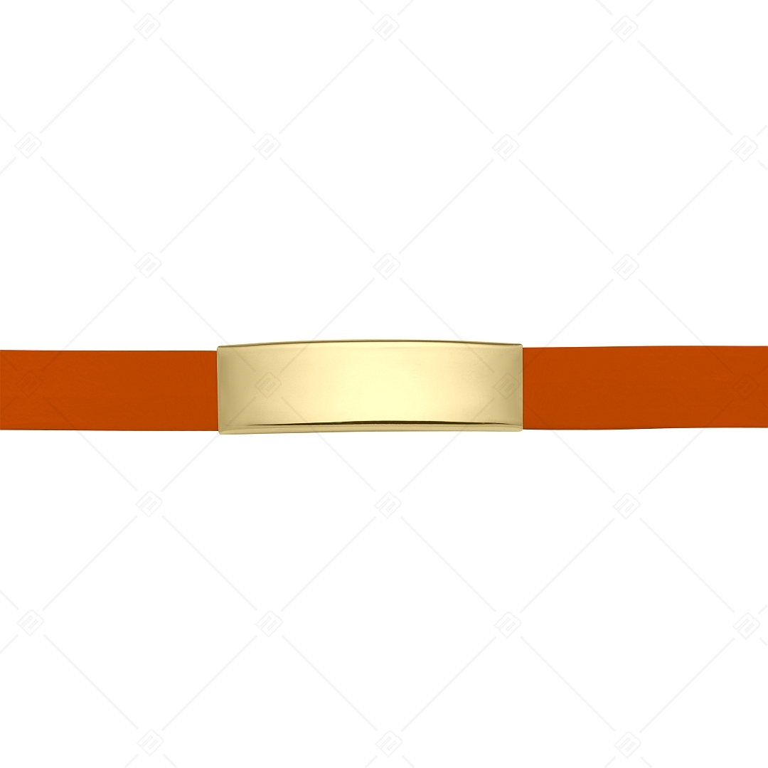 BALCANO - Orangefarben Leder Armband mit gravierbarem rechteckigen Kopfstück aus 18K vergoldetem Edelstahl (551088LT55)