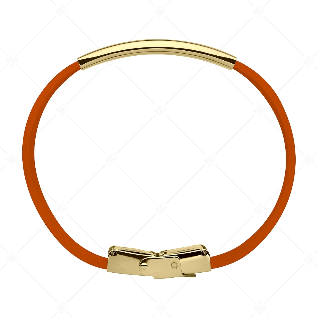 BALCANO - Orange leather bracelet with engravable rectangular 18K gold plated stainless steel headpiece (551088LT55)