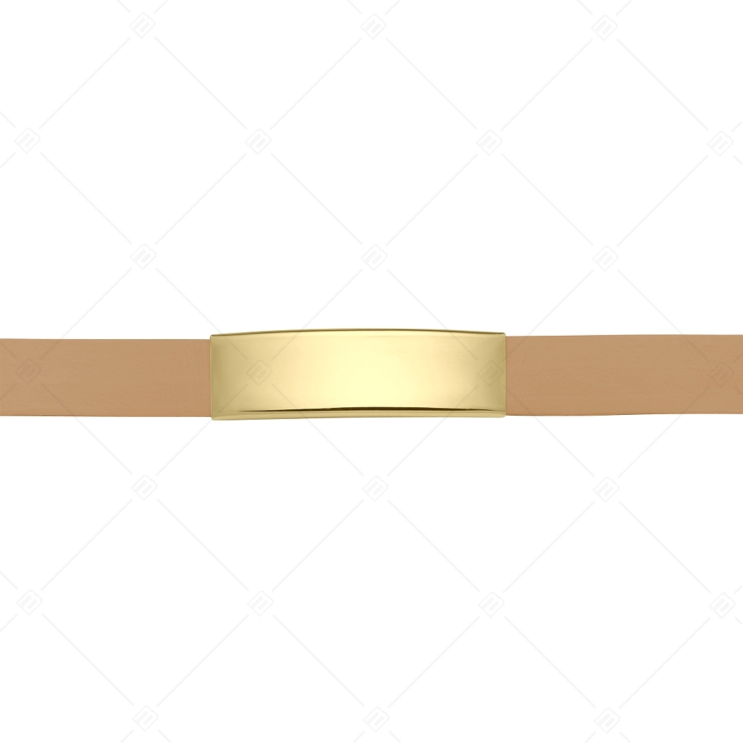BALCANO - Bracelet en cuir brun pâle avec tête rectangulaire gravable en acier inoxydable plaqué or 18K (551088LT68)