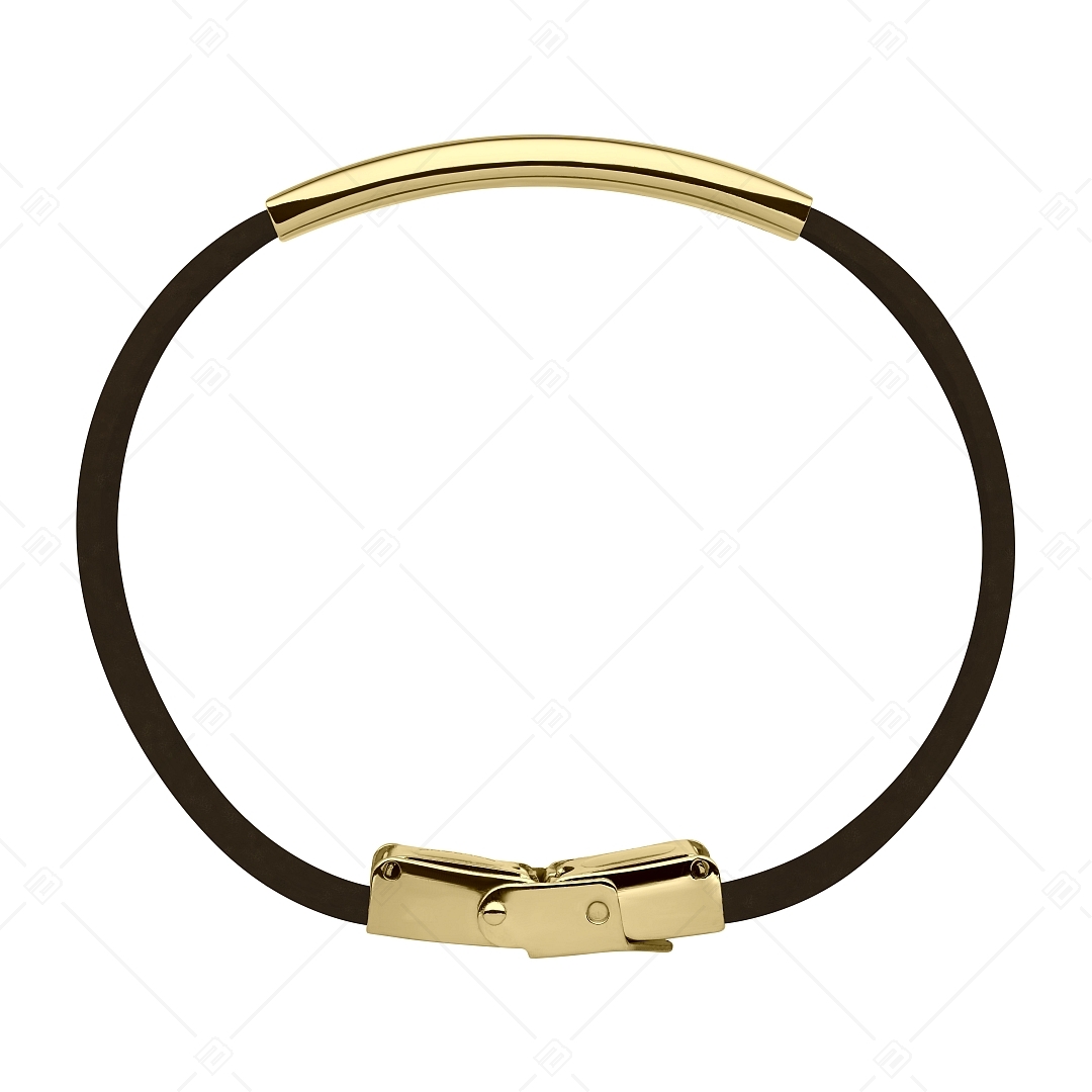 BALCANO - Bracelet en cuir brun foncé avec tête rectangulaire gravable en acier inoxydable plaqué or 18K (551088LT69)