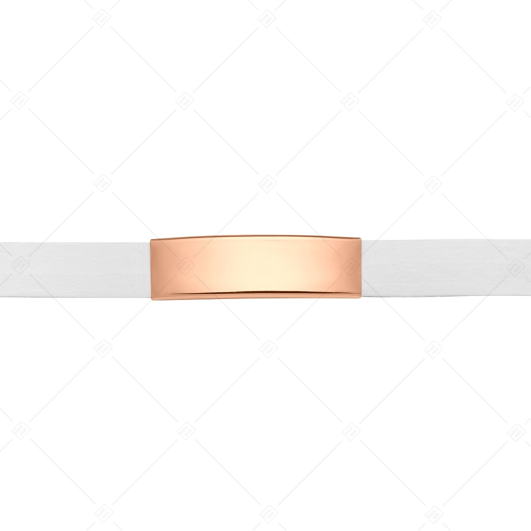 BALCANO -  Weißes Leder Armband mit gravierbarem rechteckigen Kopfstück aus 18K rosévergoldetem Edelstahl (551096LT00)