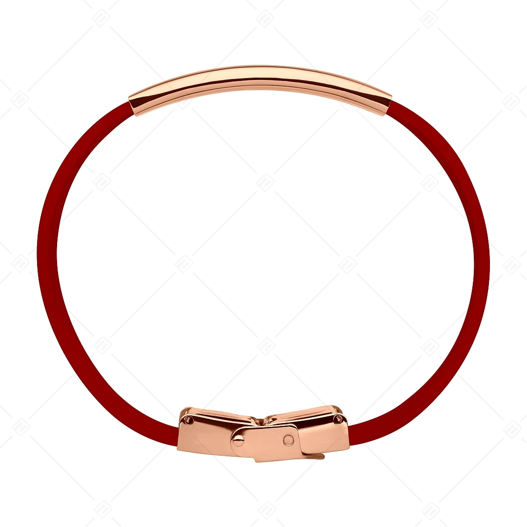 BALCANO - Red leather bracelet with engravable rectangular 18K rose gold plated stainless steel headpiece (551096LT22)