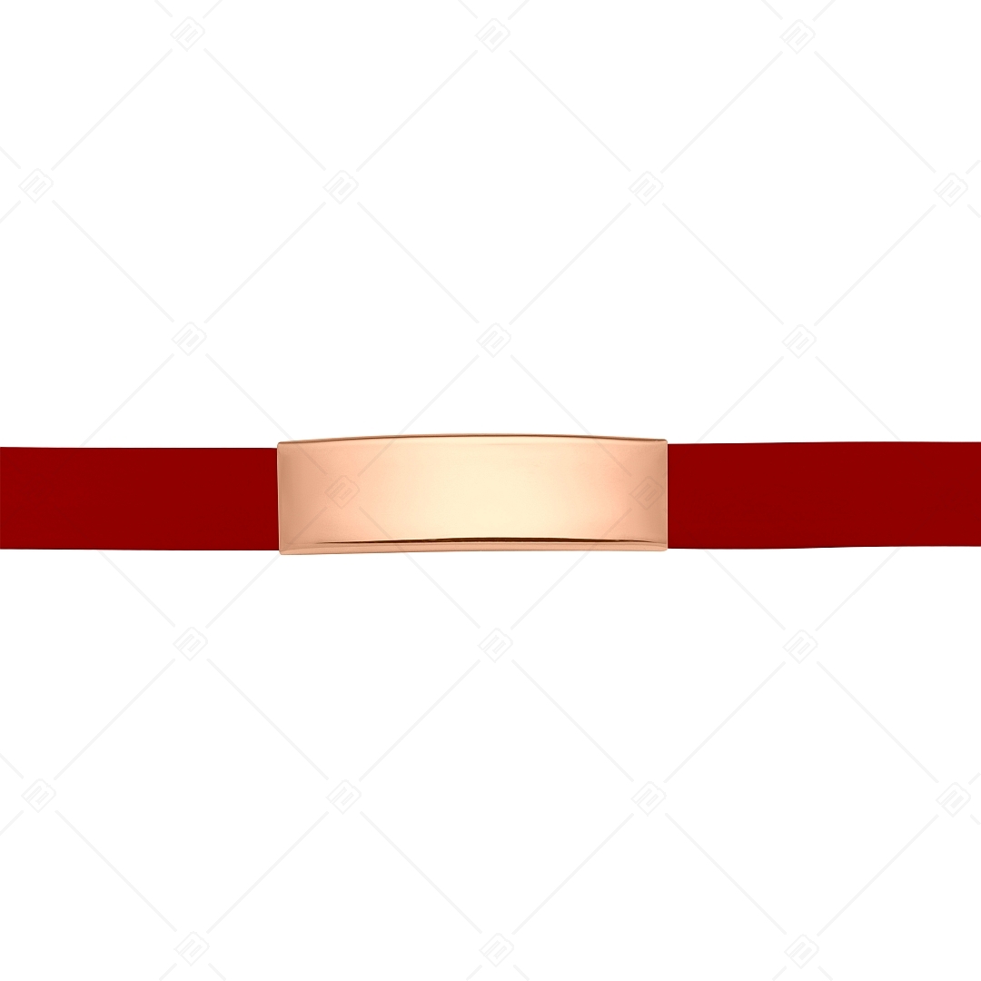 BALCANO - Rotes Leder Armband mit gravierbarem rechteckigen Kopfstück aus 18K rosévergoldetem Edelstahl (551096LT22)