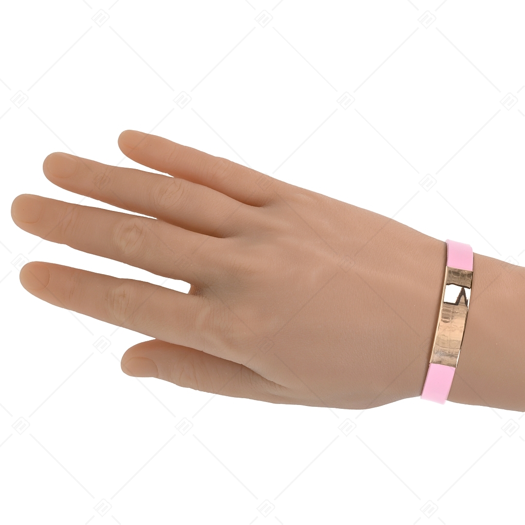 BALCANO - Pink Leather Bracelet With Engravable Rectangular 18K Rose Gold Plated Stainless Steel Headpiece (551096LT28)