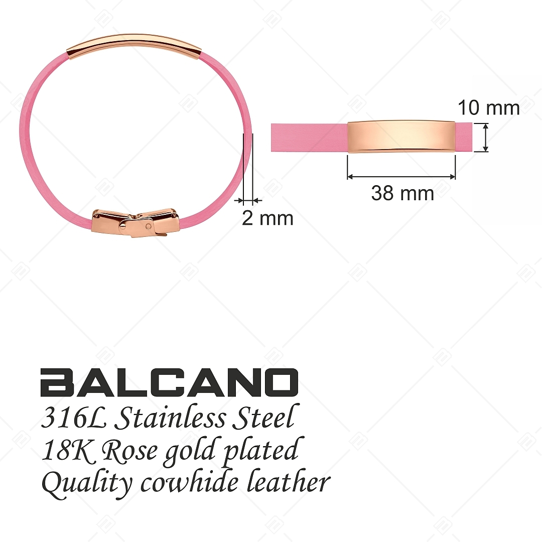 BALCANO - Rosa Leder Armband mit gravierbarem rechteckigen Kopfstück aus 18K rosévergoldetem Edelstahl (551096LT28)