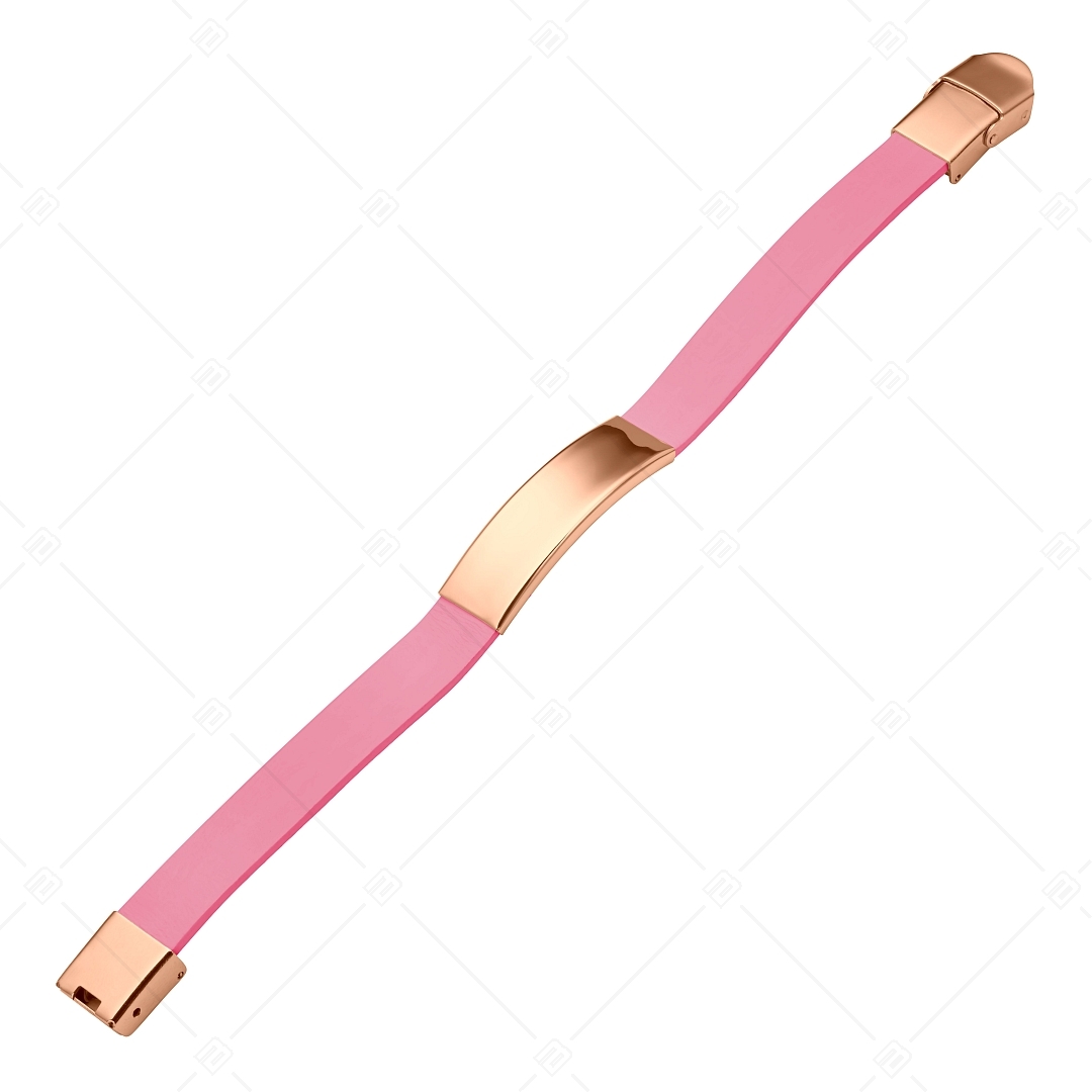 BALCANO - Bracelet en cuir rose avec tête rectangulaire gravable en acier inoxydable plaqué or rose 18K (551096LT28)