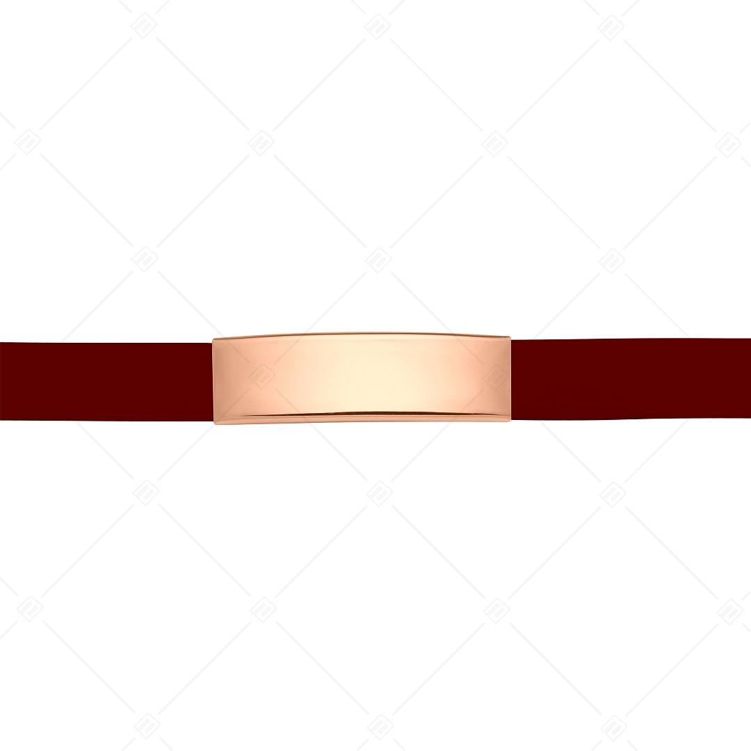 BALCANO - Bracelet en cuir bordeaux avec tête rectangulaire gravable en acier inoxydable plaqué or rose 18K (551096LT29)