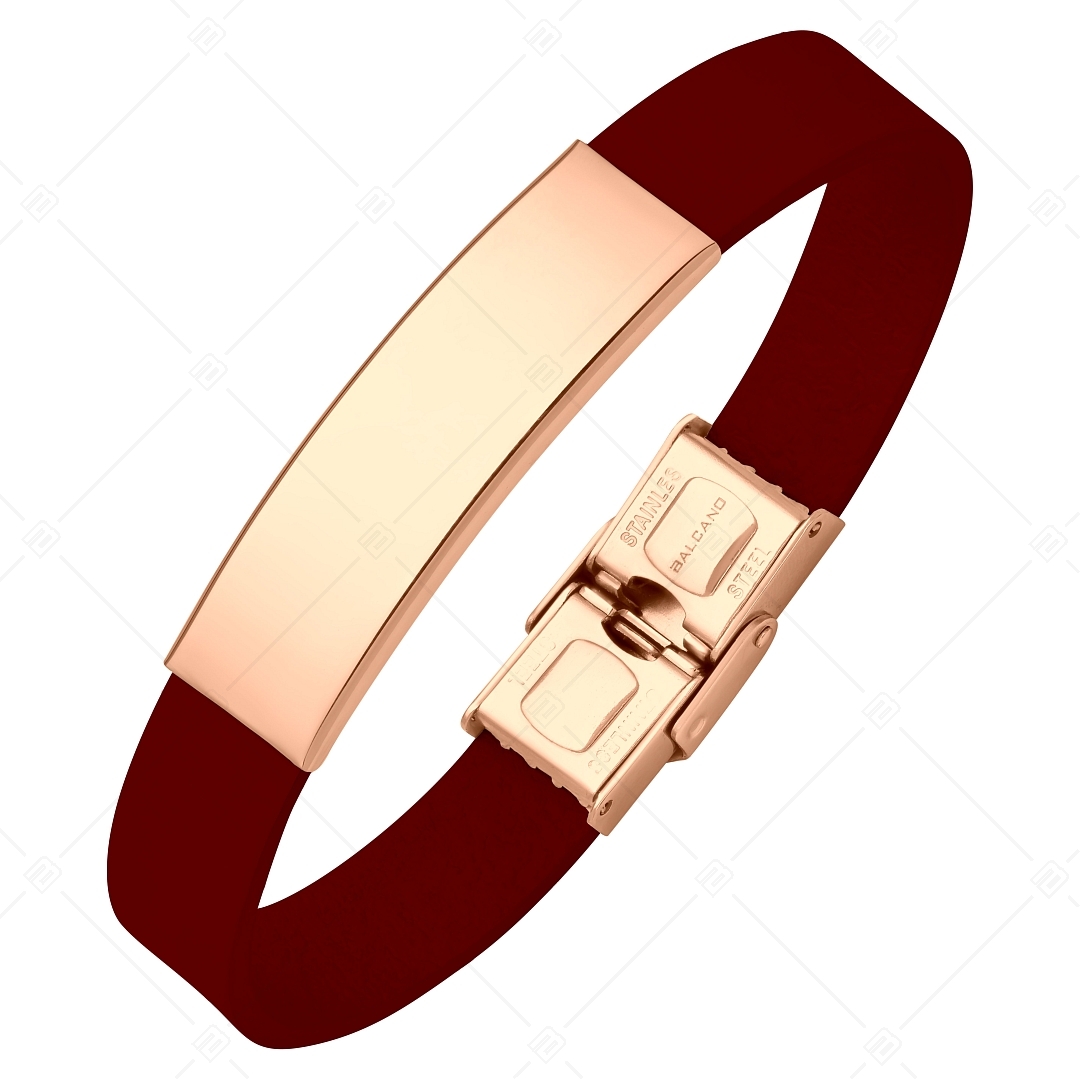 BALCANO - Burgundy Leather Bracelet With Engravable Rectangular 18K Rose Gold Plated Stainless Steel Headpiece (551096LT29)
