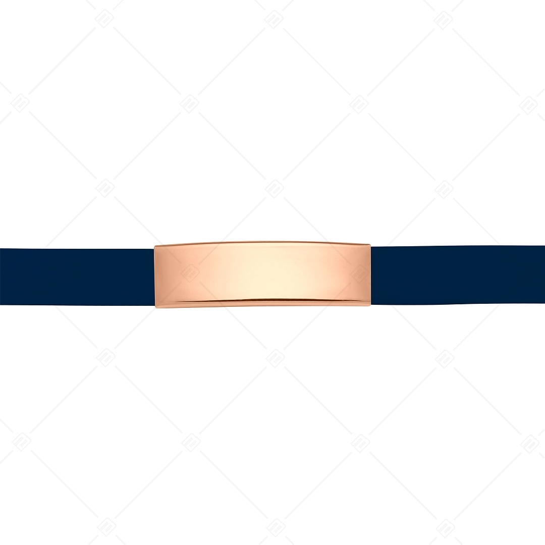 BALCANO - Bracelet en cuir bleu foncé avec tête rectangulaire gravable en acier inoxydable plaqué or rose 18K (551096LT49)