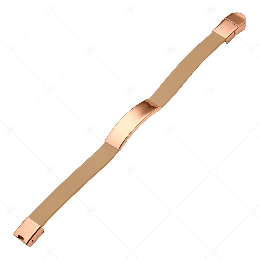 BALCANO - Bracelet en cuir brun pâle avec tête rectangulaire gravable en acier inoxydable plaqué or rose 18K (551096LT68)
