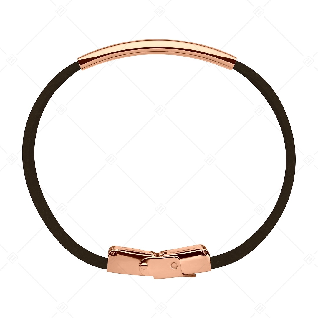 BALCANO - Bracelet en cuir brun foncé avec tête rectangulaire gravable en acier inoxydable plaqué or rose 18K (551096LT69)