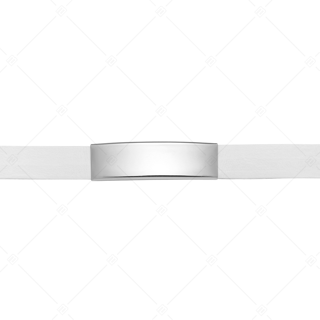 BALCANO - White Leather Bracelet With Engravable Rectangular Stainless Steel Headpiece (551097LT00)