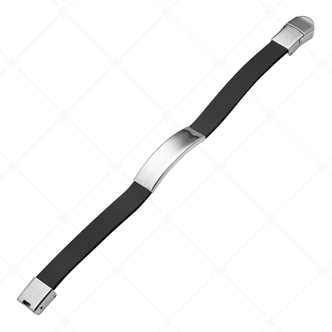 BALCANO - Bracelet en cuir noir avec tête rectangulaire gravable en acier inoxydable (551097LT11)