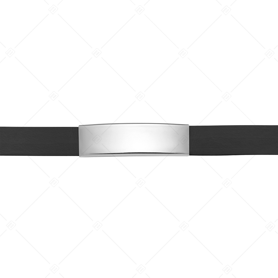 BALCANO - Black Leather Bracelet With Engravable Rectangular Stainless Steel Headpiece (551097LT11)